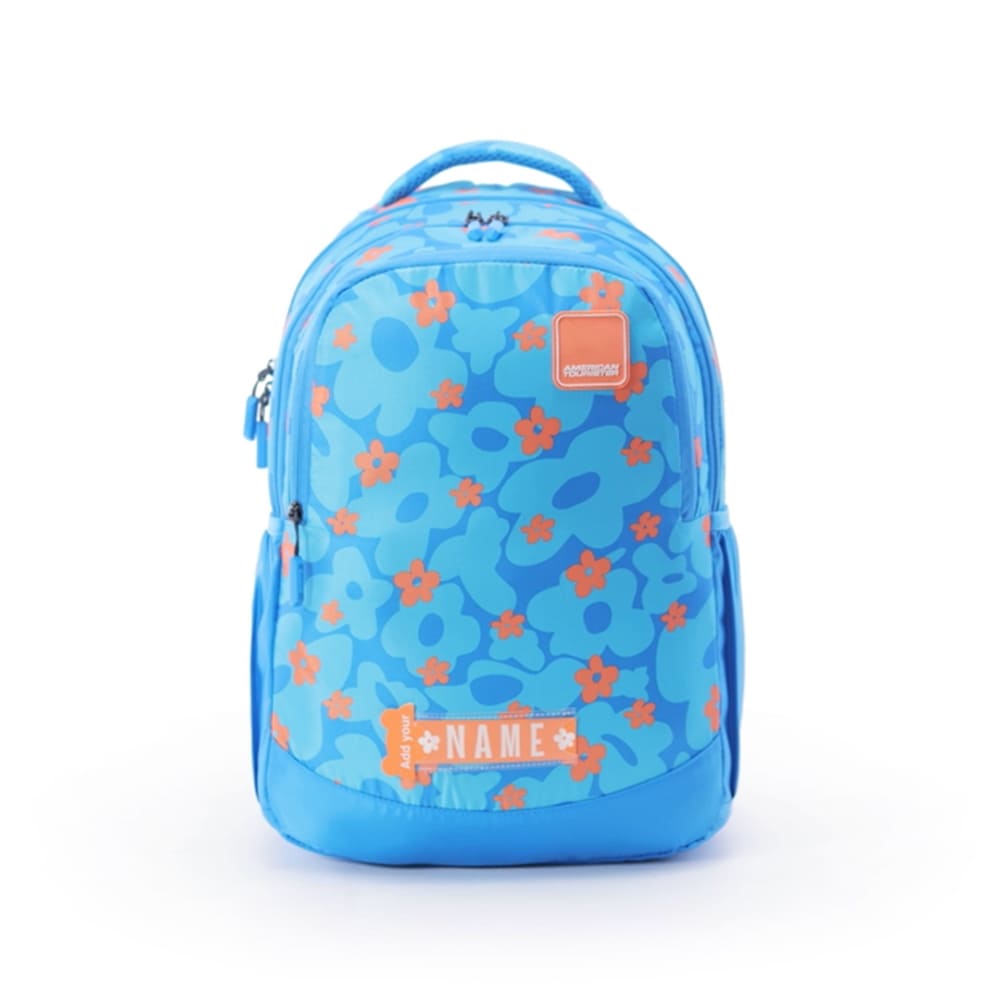 American Tourister Children's Bag, Polyester School Backpack for Students With Name Trendy Bags, 3 Compartment Printed Bags - Ollie 3.0-Flora Blue