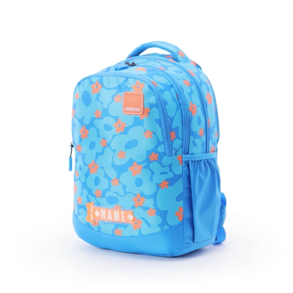 American Tourister Children's Bag, Polyester School Backpack for Students With Name Trendy Bags, 3 Compartment Printed Bags - Ollie 3.0-Flora Blue