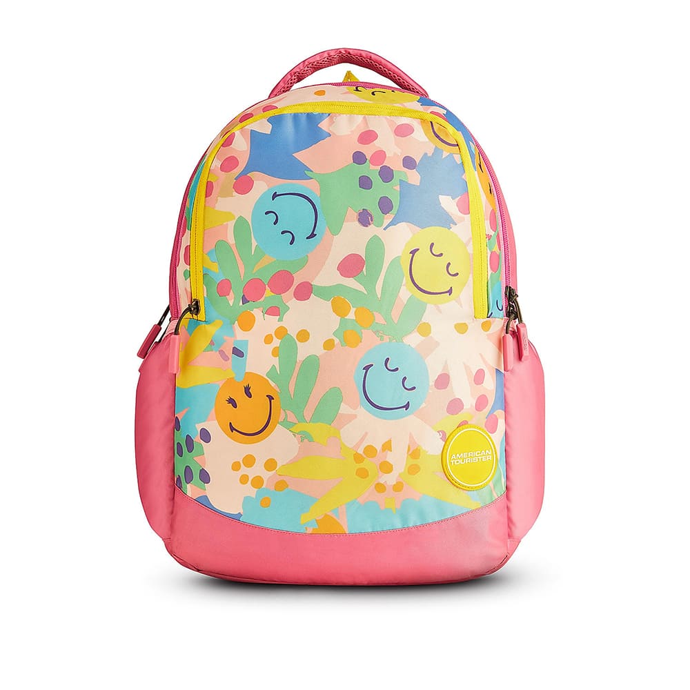 American Tourister School Kid's Bag, Polyester Trendy School Backpack for Girls & Boys With Name Tag 26 Litres, 3 Full Compartment Bags - Ollie 3.0-Spring Pink