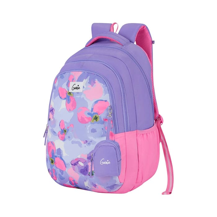 Genies Waterlily Waterproof Kids School Bag, with One Extra Pouch & Multiple Compartments - Lavender