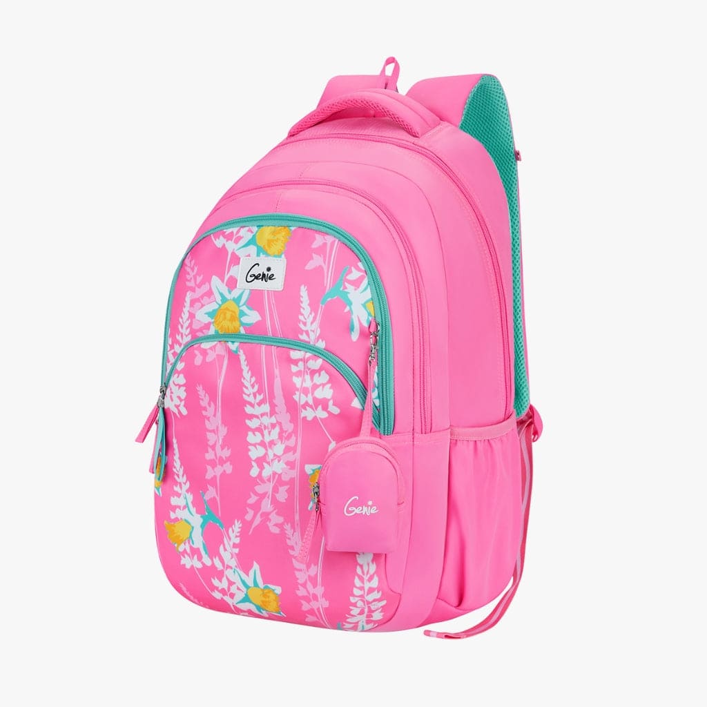 Genie Oliver School Backpacks with Premium Fabric, Laptop Sleeve, and 36L Spacious Bags - Pink