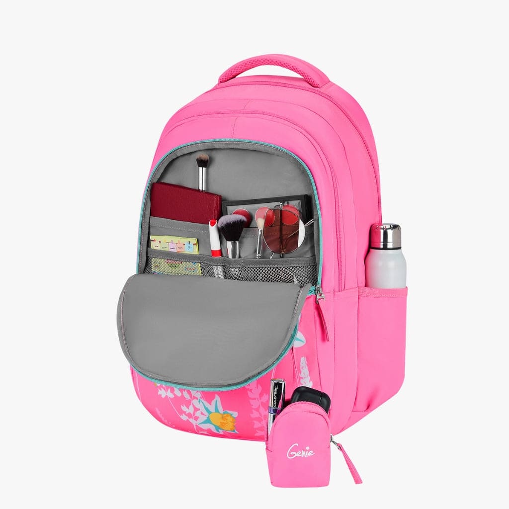 Genie Oliver School Backpacks with Premium Fabric, Laptop Sleeve, and 36L Spacious Bags - Pink