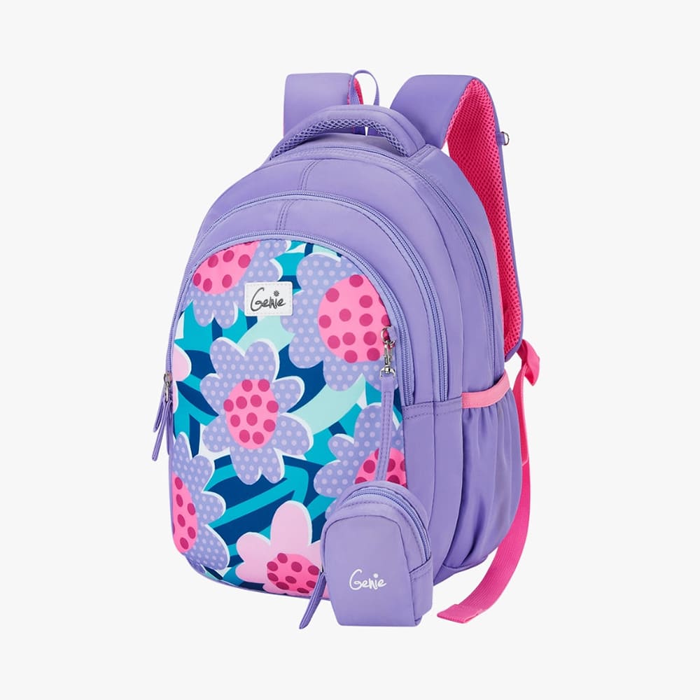 Genie Fluffy Premium Kids School Bag with 3 Compartments, Stylish, Water Resistant & Easy to Carry Backpacks for Boys - Lavender
