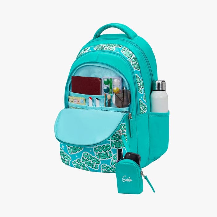 Genie Vibes Trendy School Bag for Girls, Water Resistant and Lightweight Bags with Adjustable Padded Shoulder Straps - Teal