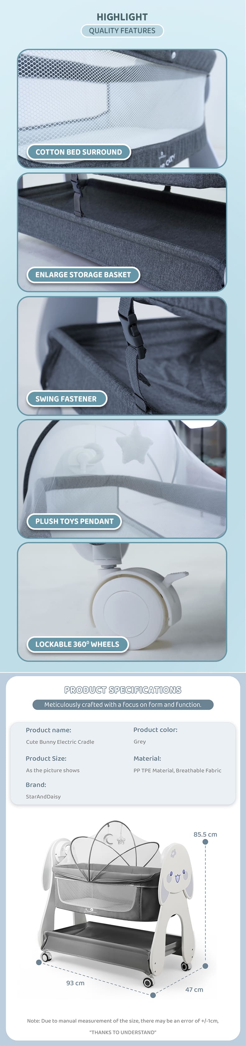 Electric Baby Crib with Comfortable Mattress