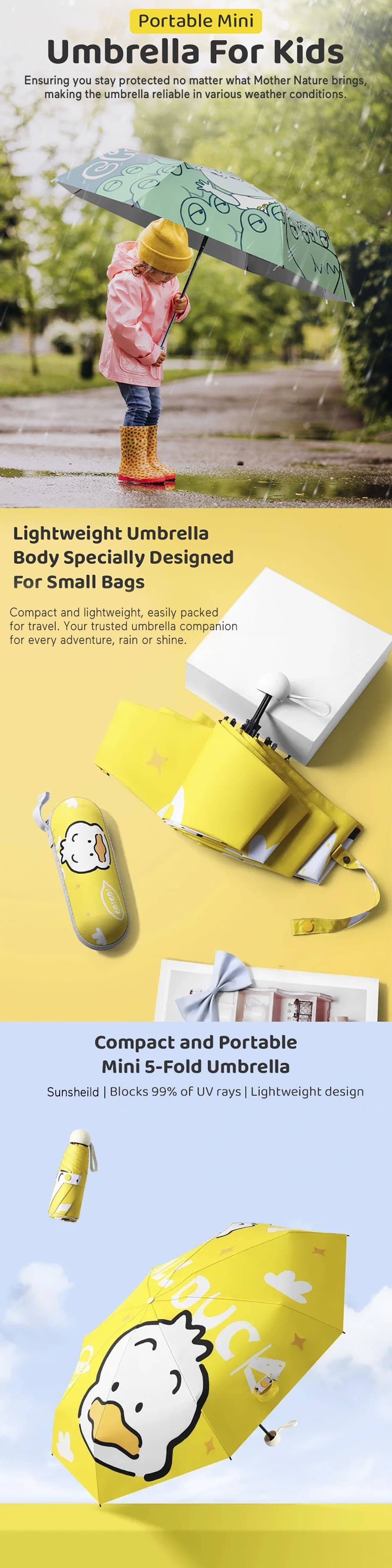 Foldable Small Anti-UV kids Umbrella with Capsule Shape Case