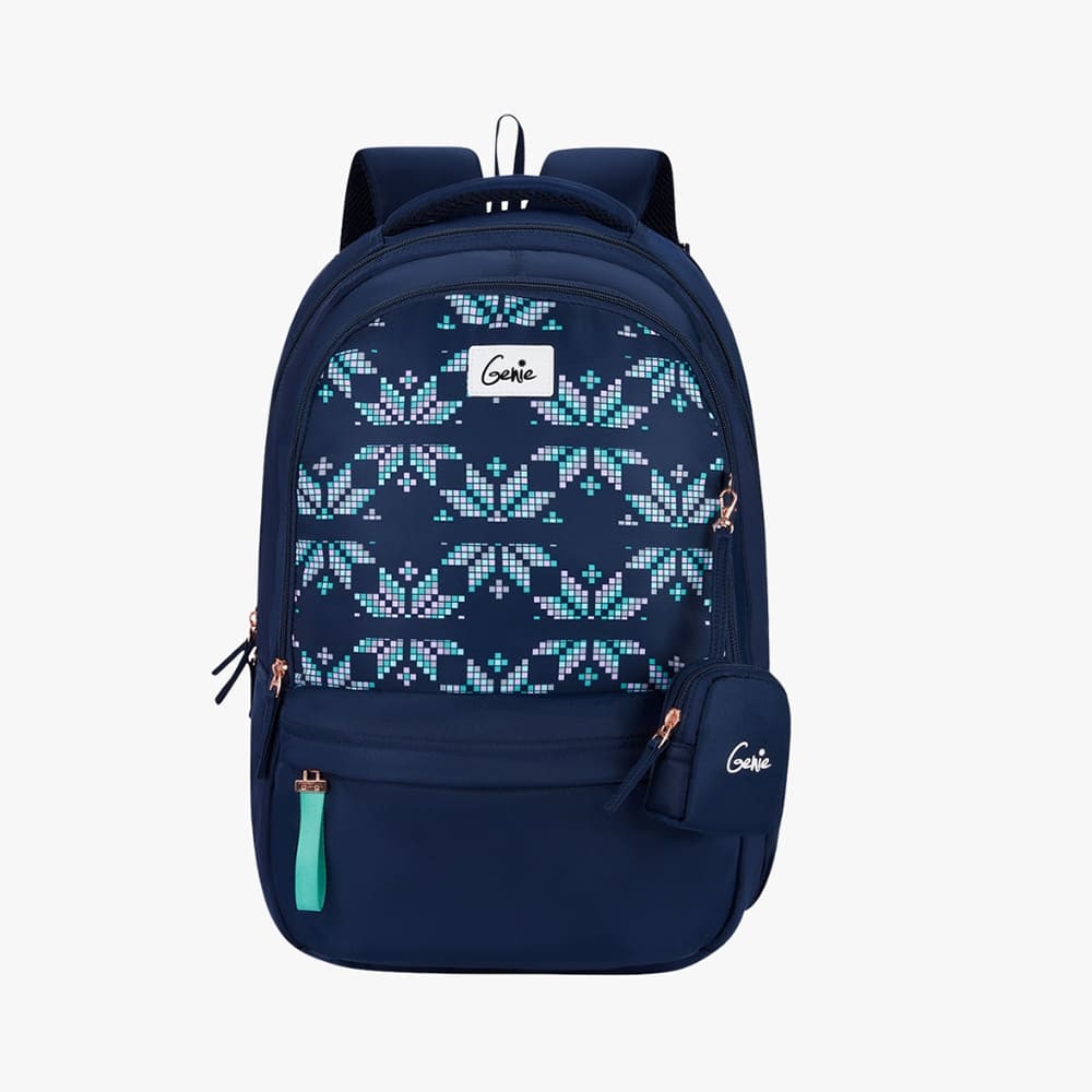 Genie Knots 40L School Backpack for Boys With Large Capacity, Premium Nylon Fabric, and Easy Access Pockets - Navy Blue