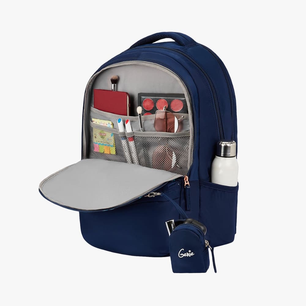 Genie Knots 40L School Backpack for Boys With Large Capacity, Premium Nylon Fabric, and Easy Access Pockets - Navy Blue