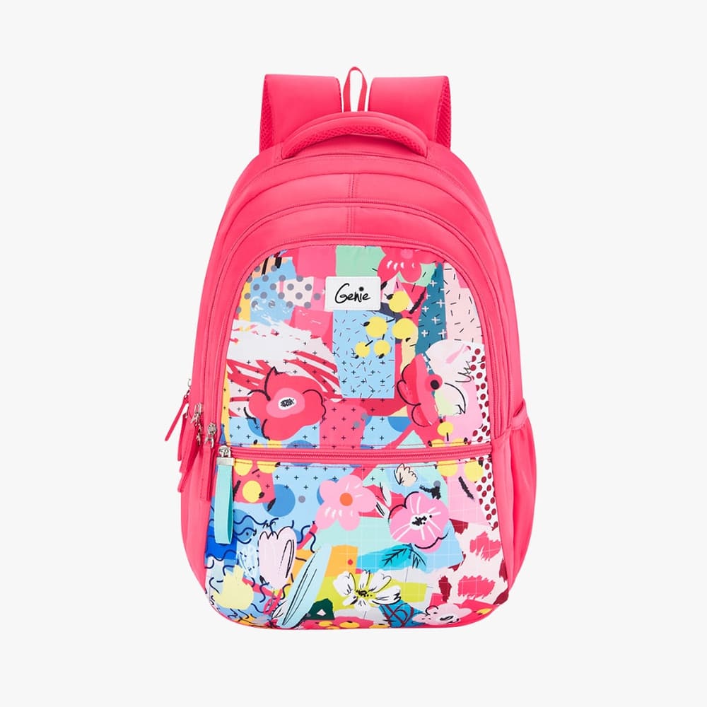 Genie Phoenix 36L School Backpack With Rain cover, Extra Shoulder Padding Straps, and Water Resistance - Pink