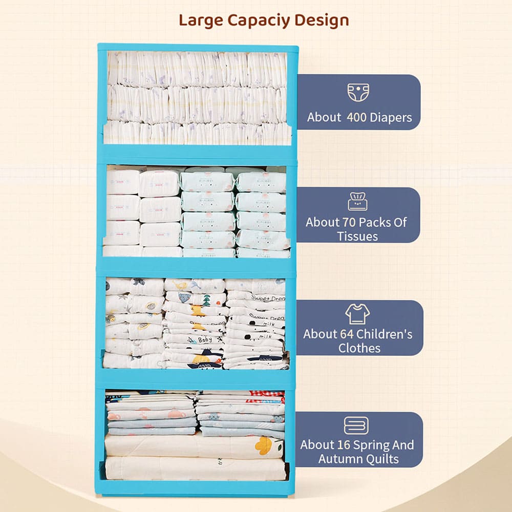 StarAndDaisy Multipurpose Kids Storage Cabinet with Double Doors, Convertible Drawers Design & 3 Stackable Cuboids - 72 Lt-Blue