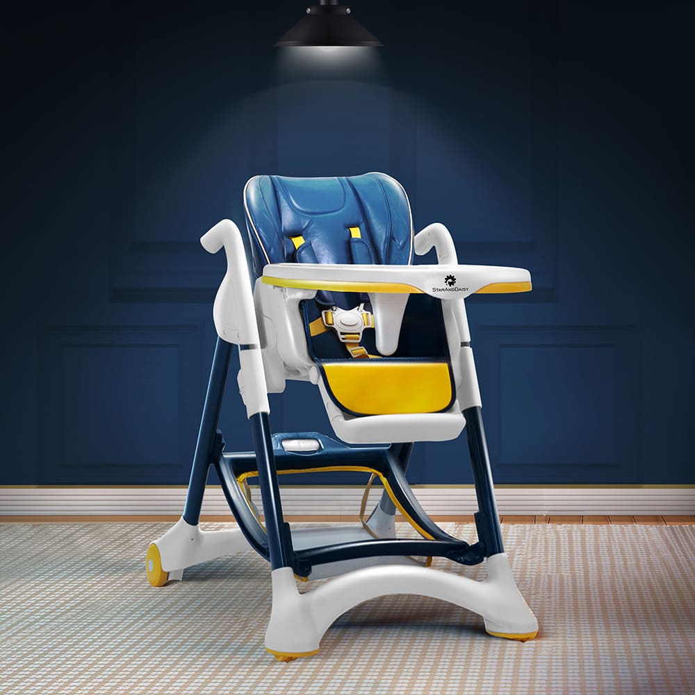 StarAndDaisy Baby High Chair, Feeding Chair with 5-Level Seat Adjustment, 5-Point Safety Belt For Infants - Red & Yellow