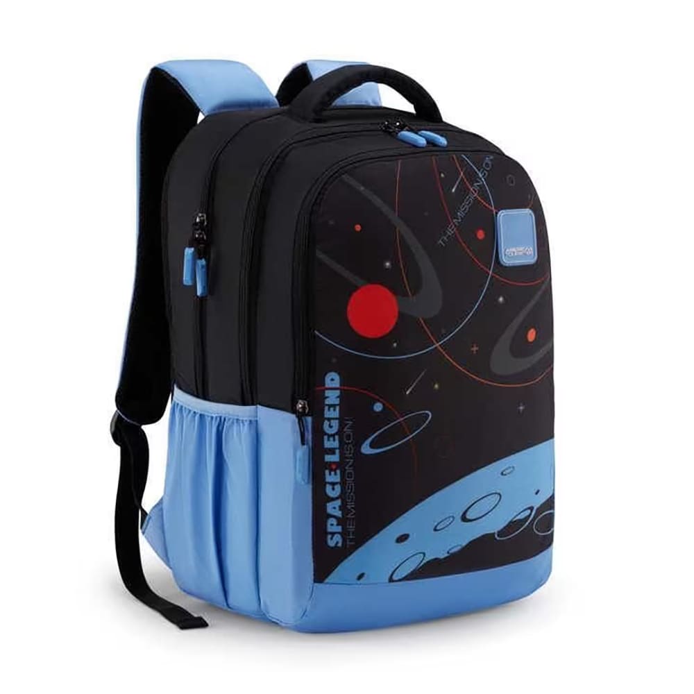 American Tourister Casual Kids Backpack, 33.5 Ltr, Dobby Polyester, 3-in-1 Zipper Backpack - Quad 3.0 Space Black