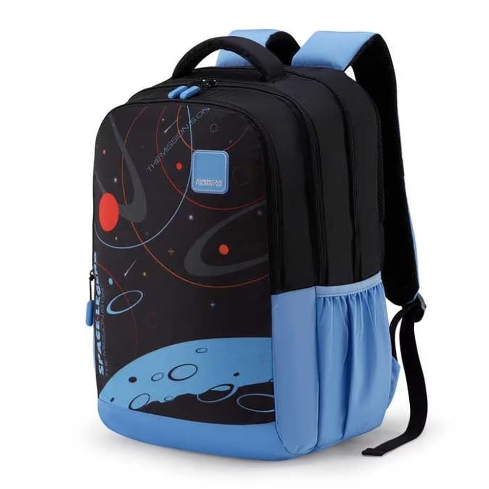 American Tourister Casual Kids Backpack, 33.5 Ltr, Dobby Polyester, 3-in-1 Zipper Backpack - Quad 3.0 Space Black