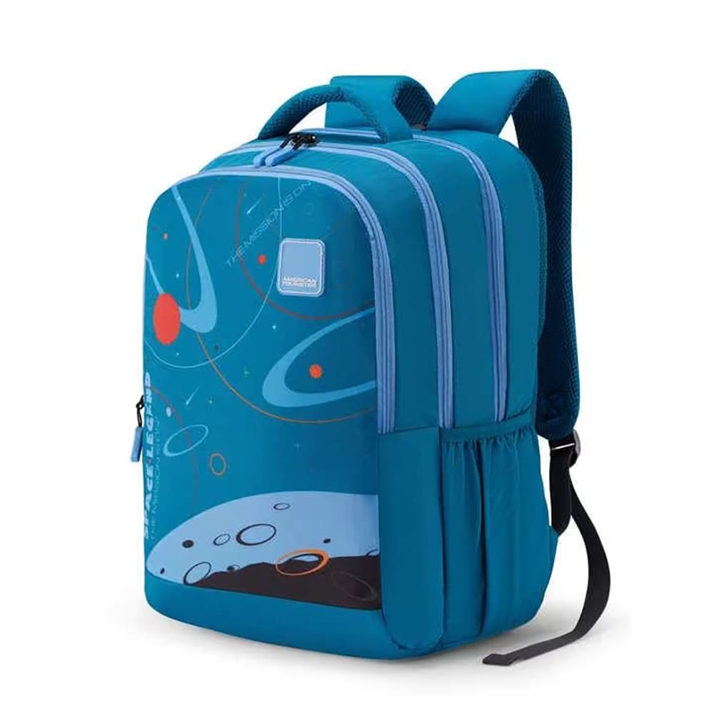American Tourister Casual Kids Trendy Backpack, 33.5 Ltr, 3 Full Compartments Unisex School Bags - Quad-3-0-Space-Blue