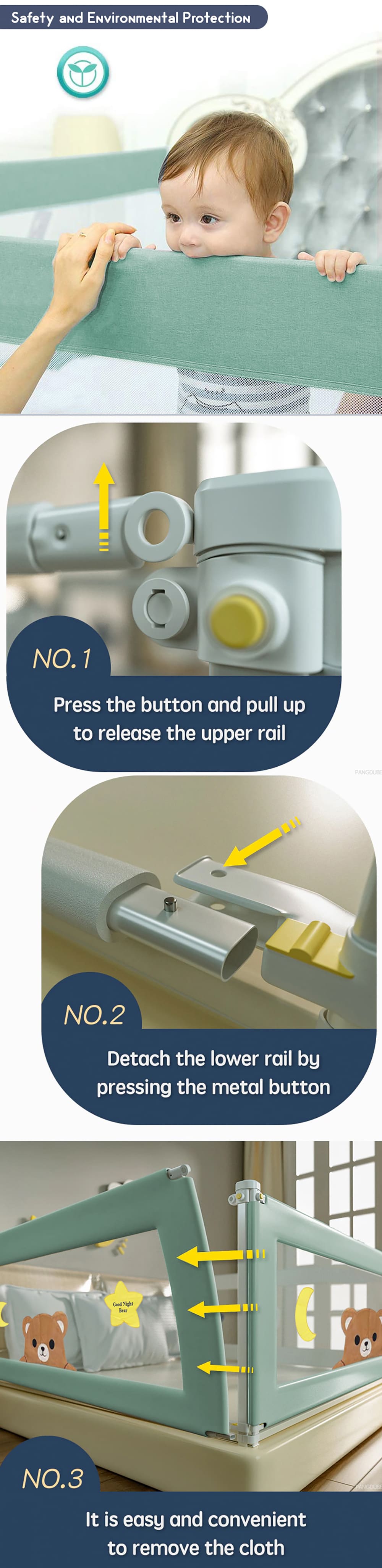 Adjustable Baby Bed Guardrail for Safety