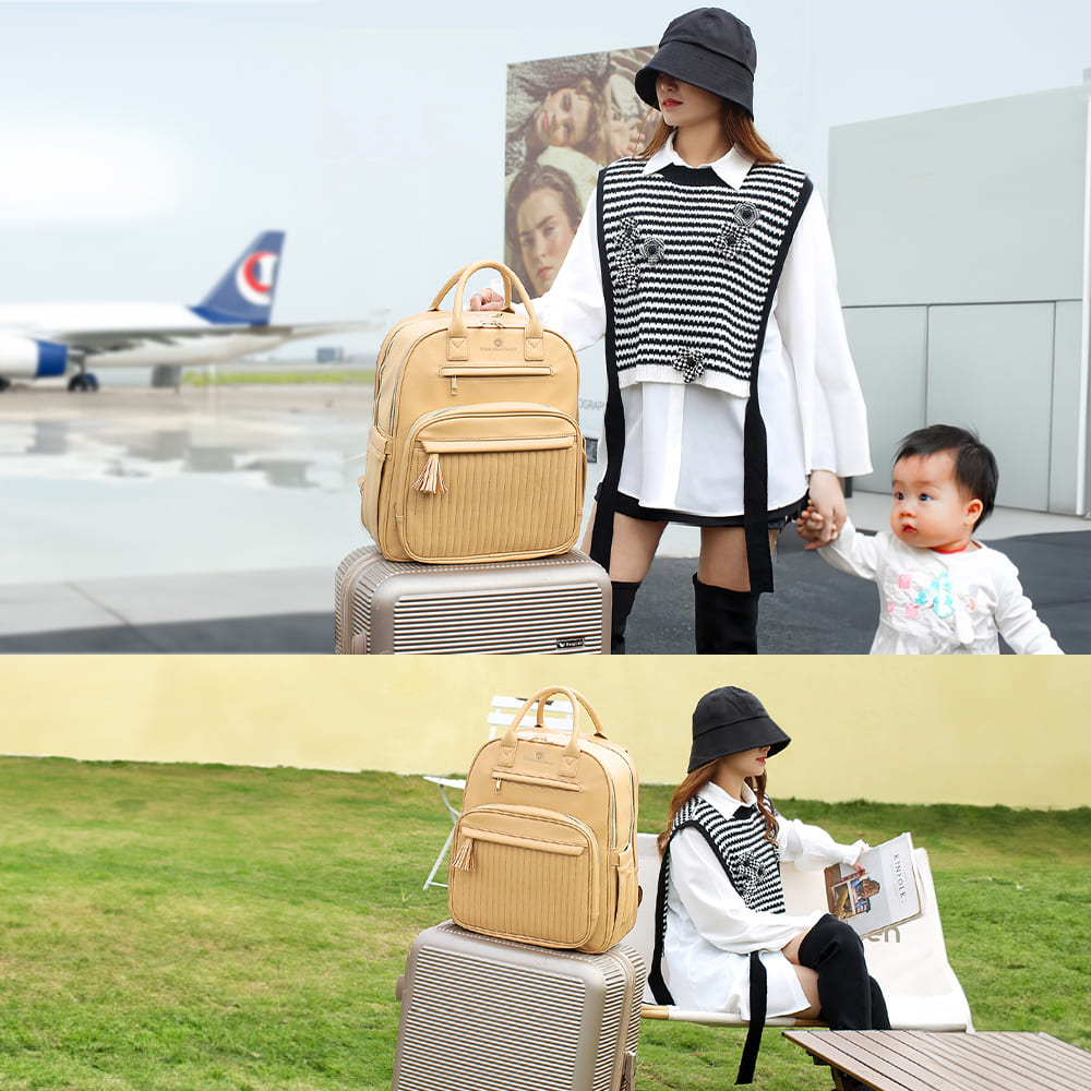 StarAndDaisy PU Leather Baby Diaper Backpack for Travel with Spacious Compartments & Large Storage Capacity - Luxe-Beige
