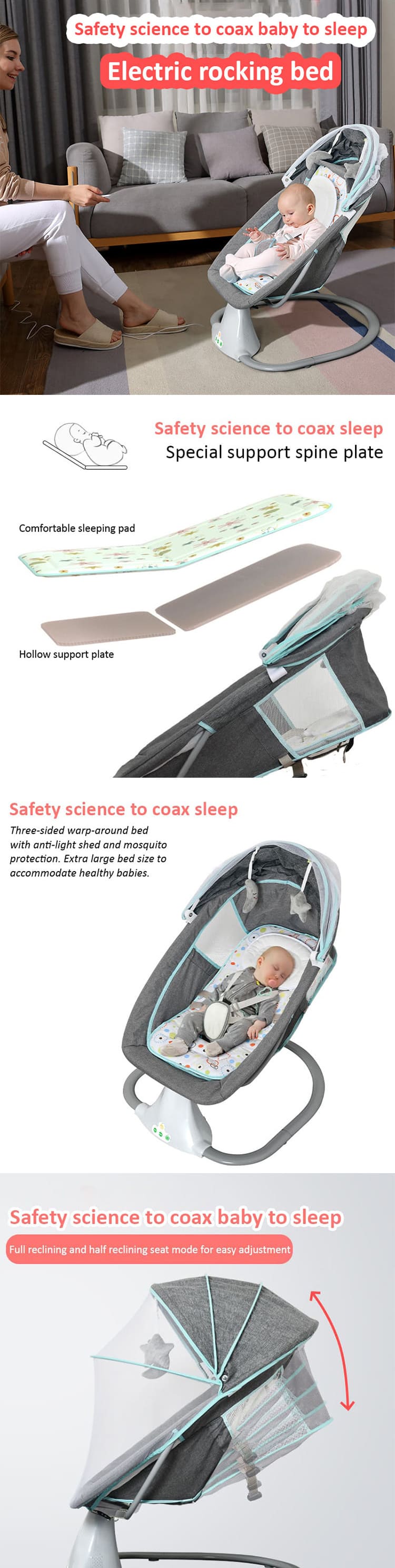 Electric Swing Rocker for Baby with Mosquito Net