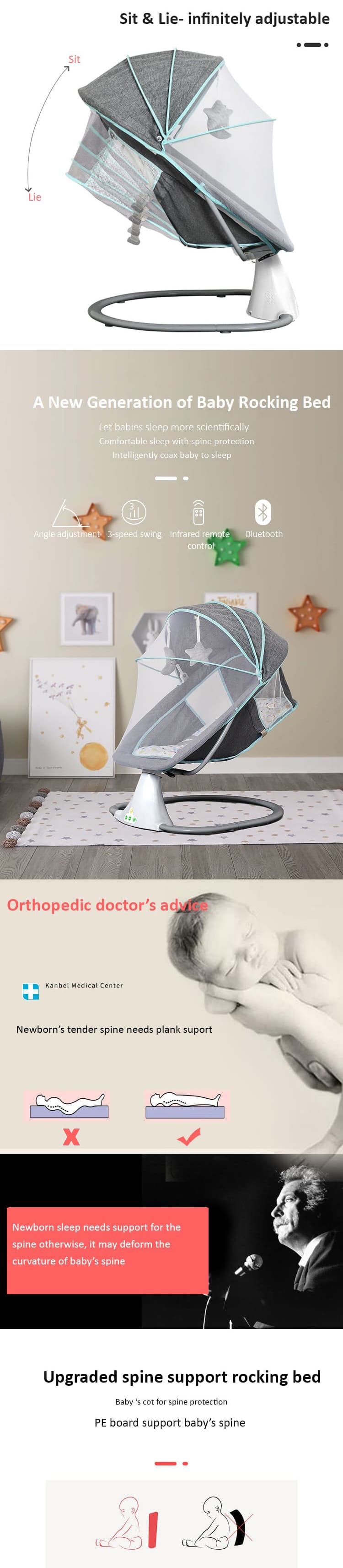 Electric Swing Rocker for Baby with Mosquito Net