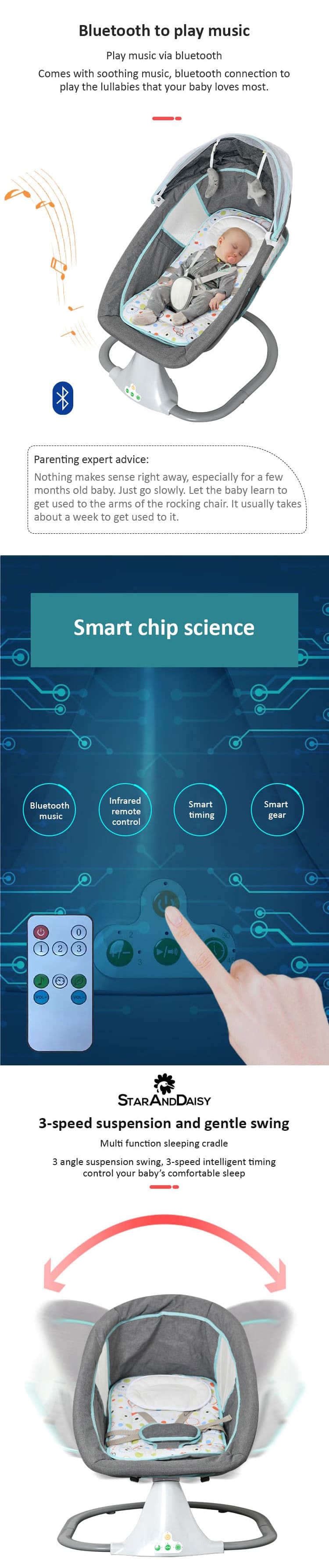 Electric Swing Rocker for Baby with Mosquito Net