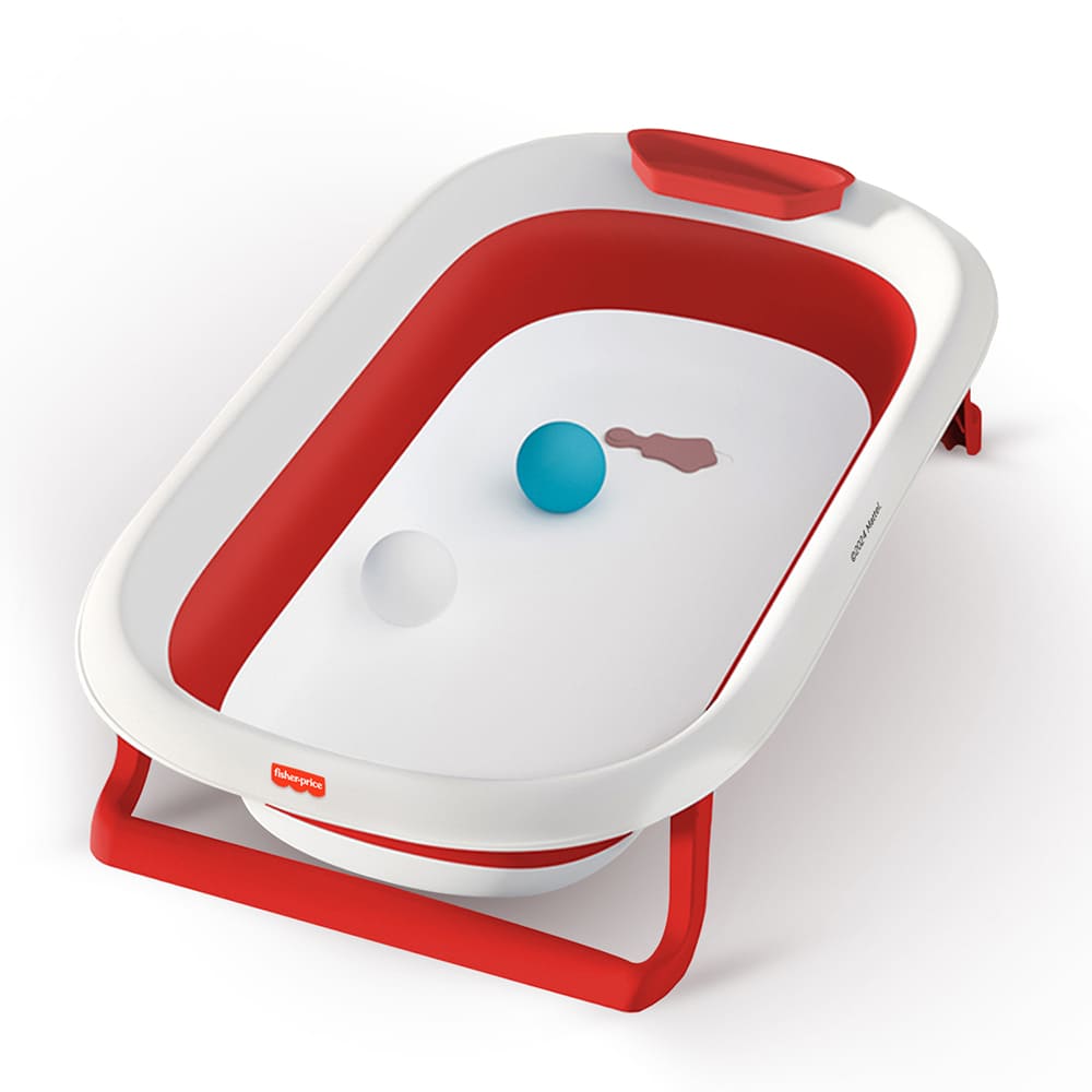 Fisher-price Foldable Baby Bathtub, Collapsible Space Saving Newborn Bath Tub for 0-5 Years Kids with Soap Tray - BT Basic Red