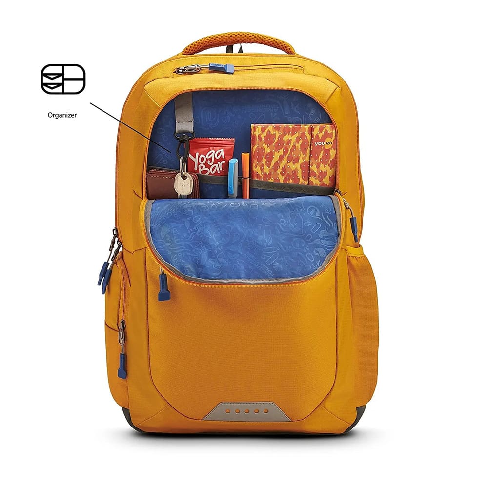 American Tourister Kids Backpacks with 3 Full 2 Half Compartment , Shoulder Comfortable, 34.5 Ltrs Bags - Brett 3.0 Golden Yellow