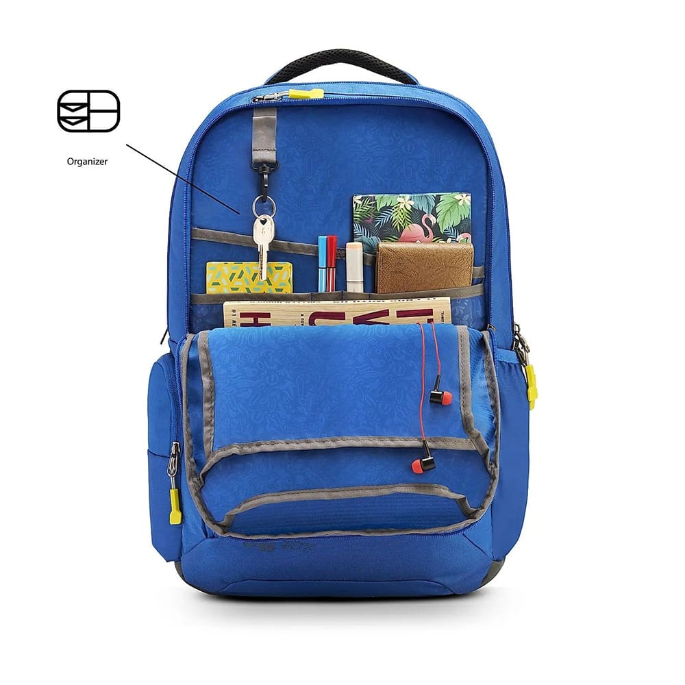 American Tourister Fashionable Kids School Backpacks with 3 Full Compartment 1 Side Packet, Waterproof, 34.5 Ltrs Bags - Brett 3.0 Vallarta Blue