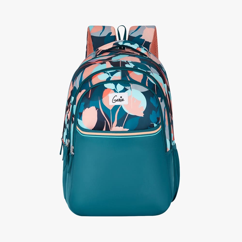 Genie Moonflower 36L School Backpack for Girls With Extra Padding Shoulder Straps and Water Resistance - Dark Green