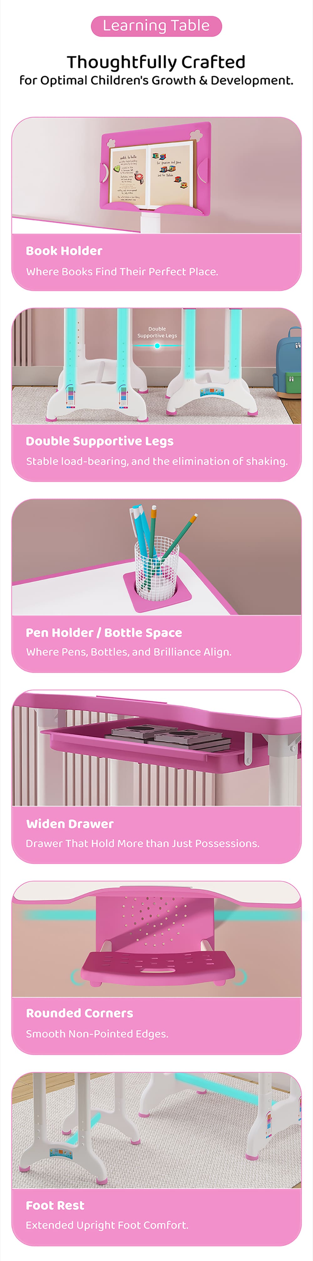 Kids Study Table with Book Holder