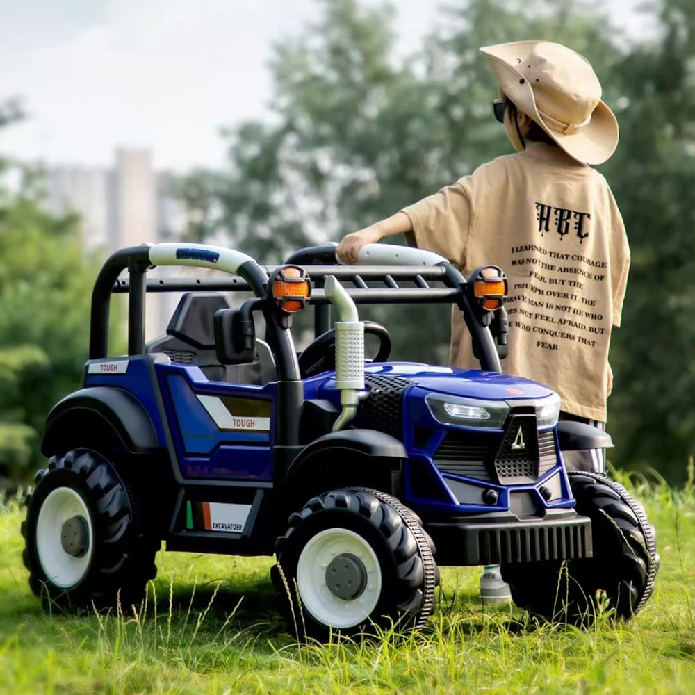 StarAndDaisy Electric Ride On Tractors for Child with Remote Control, Light, Music, USB, Horn, Adjustable Seat Belt - Blue