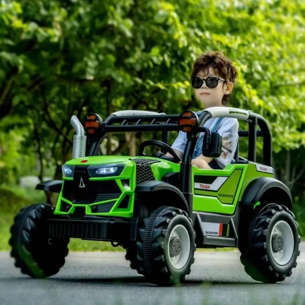 StarAndDaisy Battery Operated Tractor for Kids with Remote Control, Light, Music, USB, Horn, Adjustable Seat Belt - Green