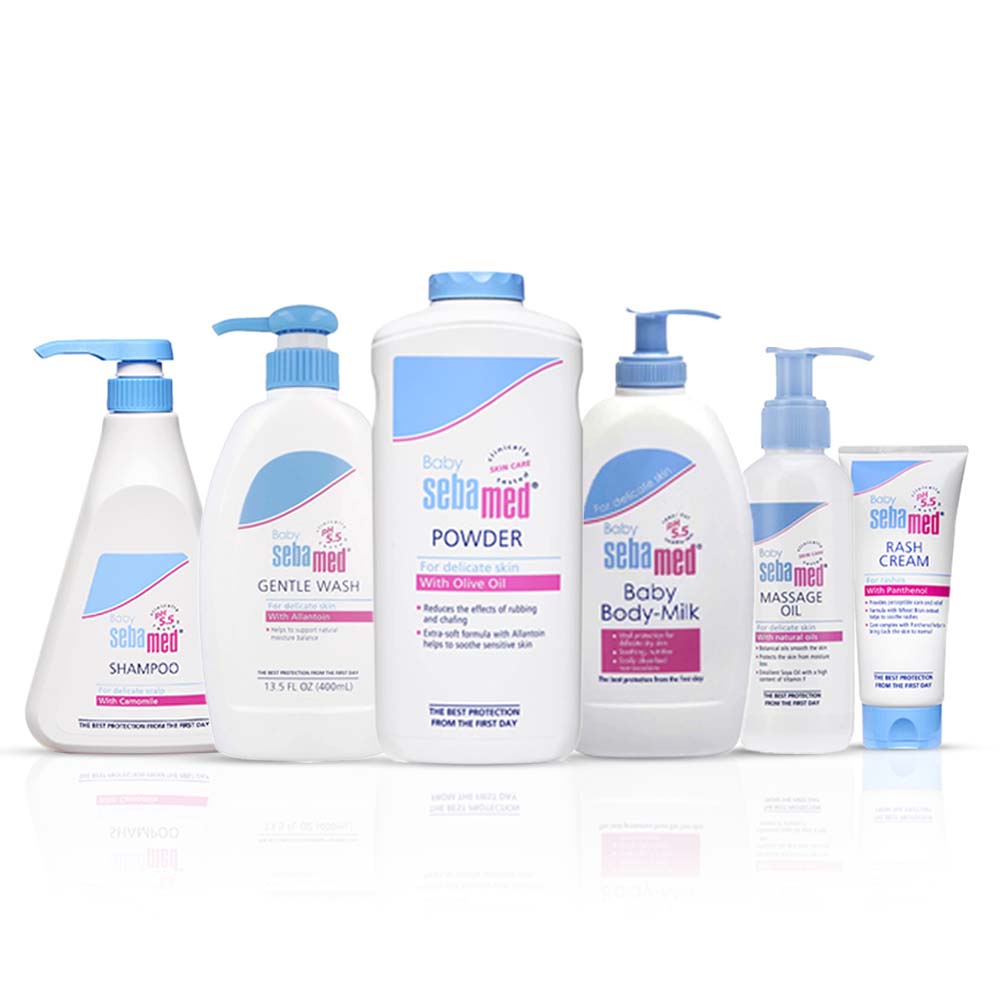 Sebamed Baby Skin Care Combo Set, Baby Powder, Body Lotion, Shampoo, Rash Cream, Massage Oil, Gentle Wash - Pack of 6