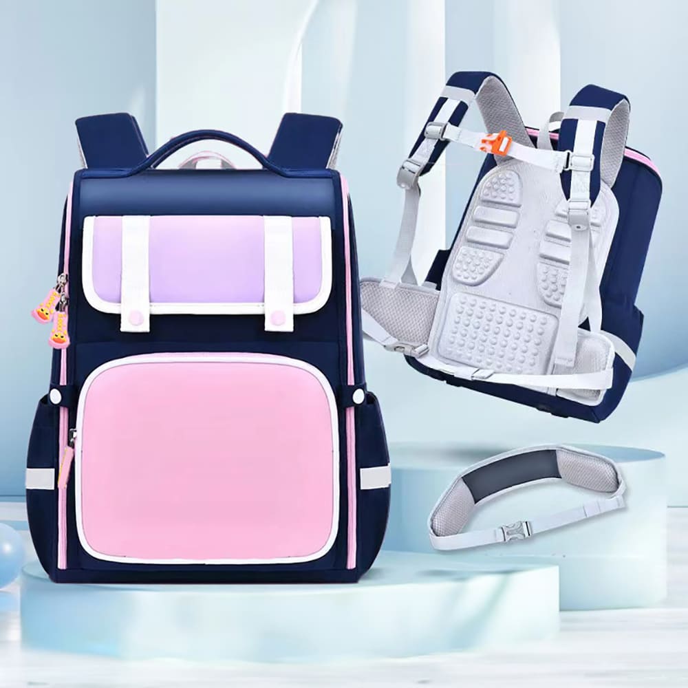 StarAndDaisy Boys Girls School Bag, 3D Spine Protective British School Style Backpack Suitable for Children's - Pink & Blue