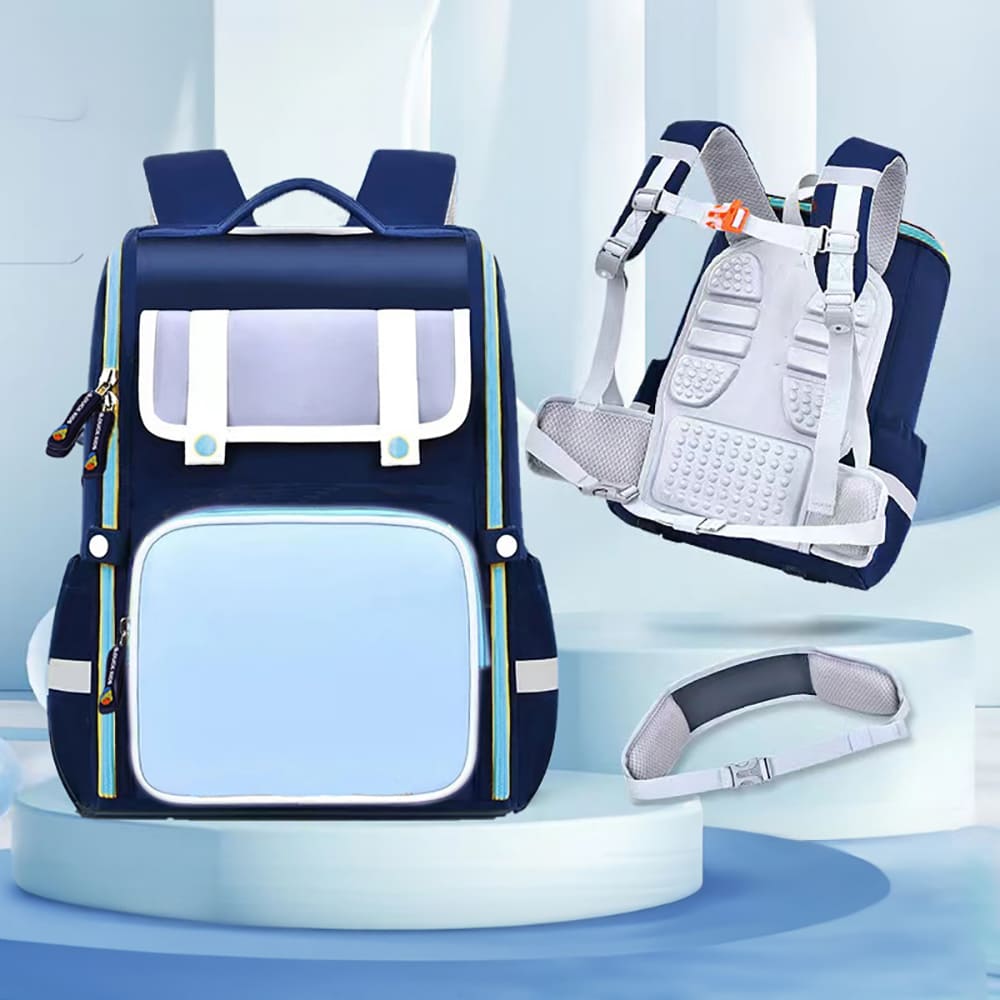 StarAndDaisy Children School Backpack, British Style School Bag for Kids with Large Capacity - Sky & Blue