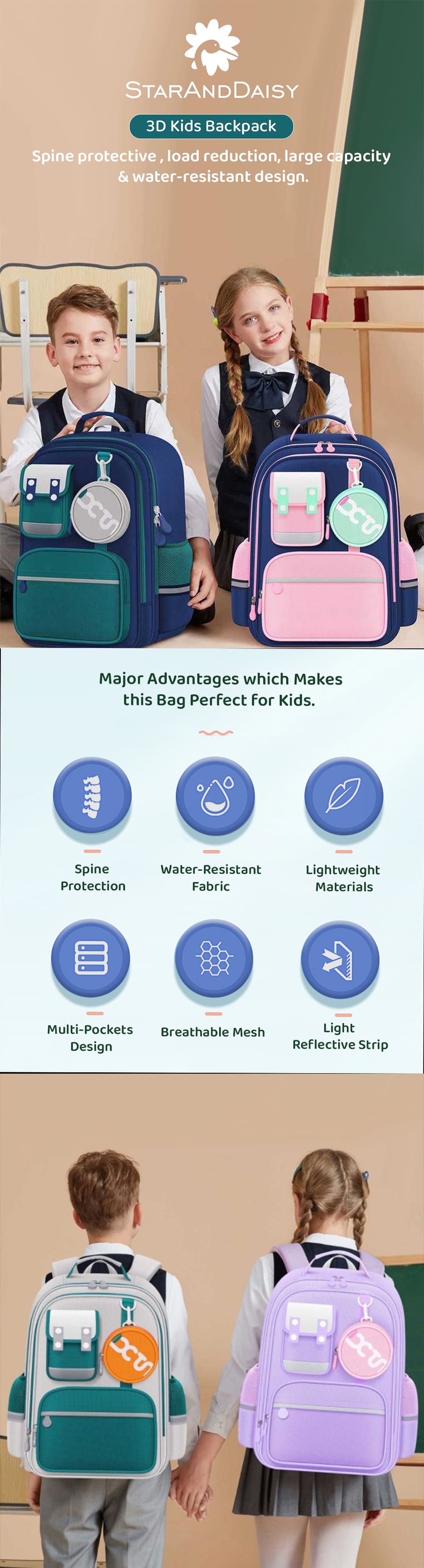 Sayfert Baby Wooden 3D Kids School Bags