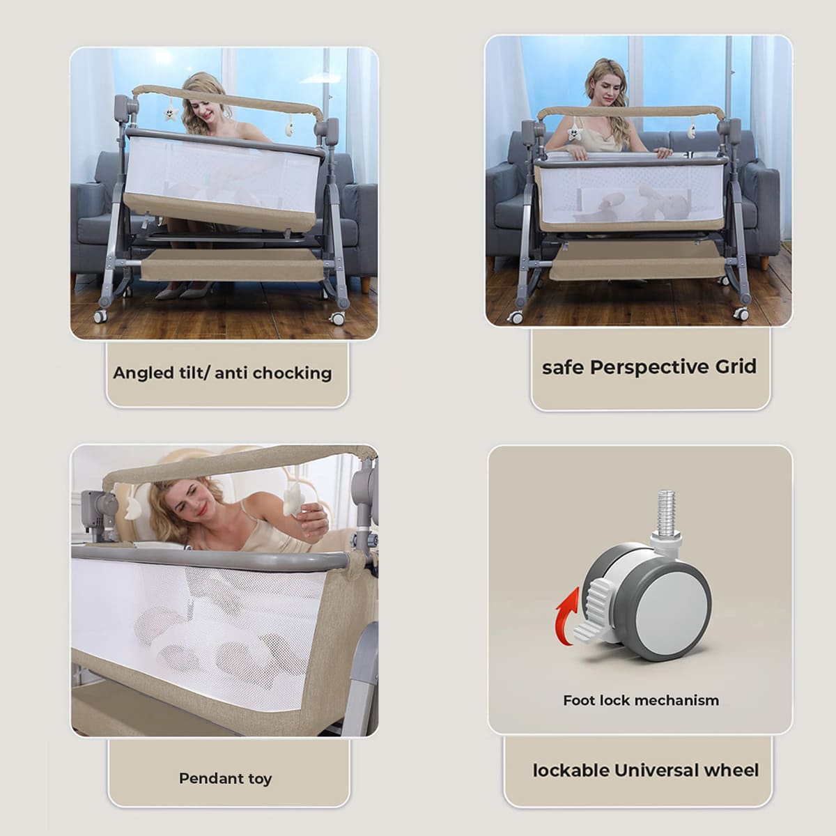 Baby Swing Cradle Cot with Universal Wheel
