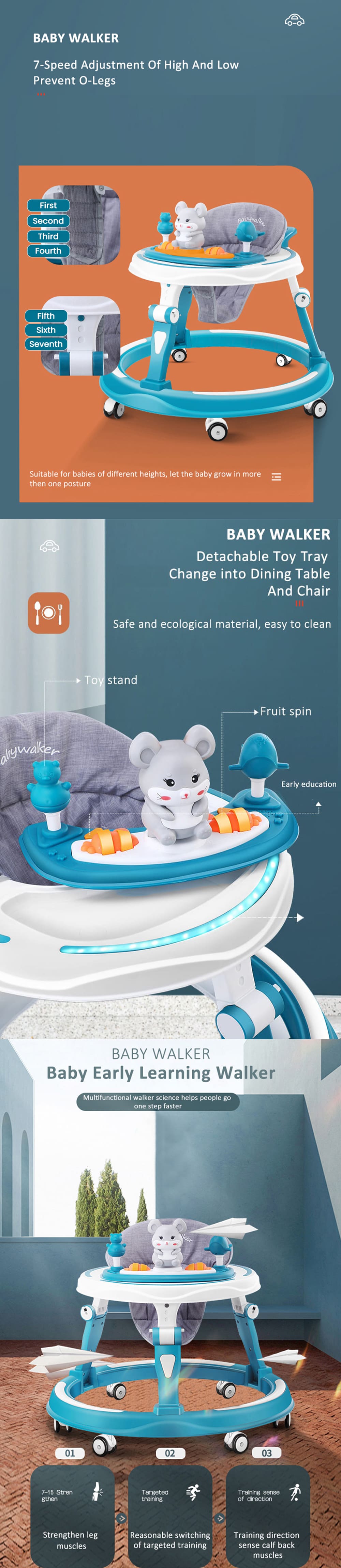 Baby Walker with Detachable Toyr Tray