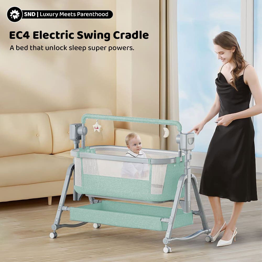 StarAndDaisy Automatic Baby Cradle Swing Cot for Baby/Infants with Remote Control, Baby Bedside Cradle Crib, Bluetooth and Music ( Green - EC4 Upgraded)