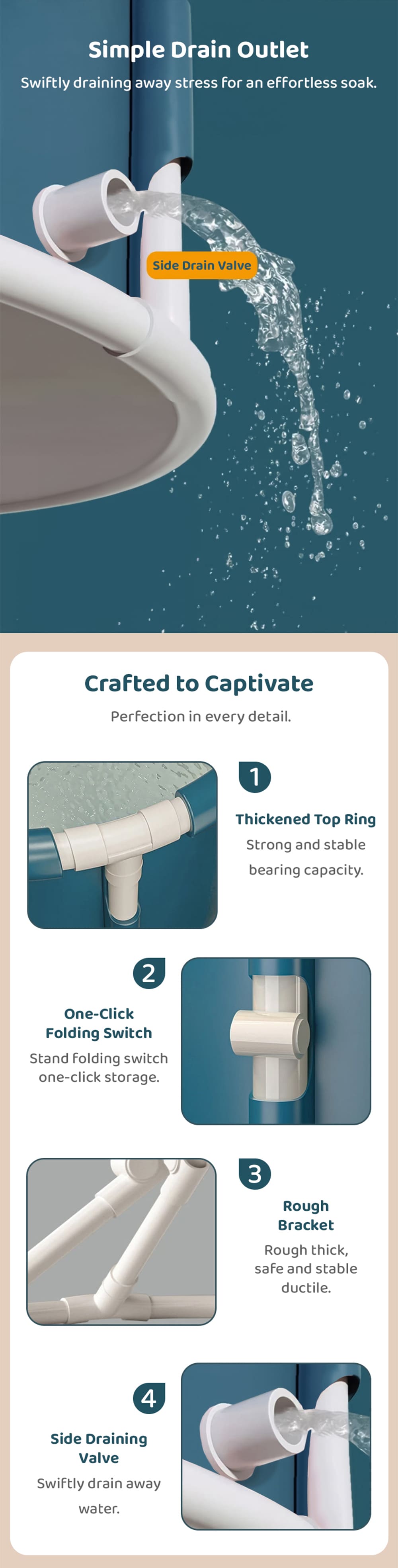 Ice Bathtub with Simple Drainage Outlet