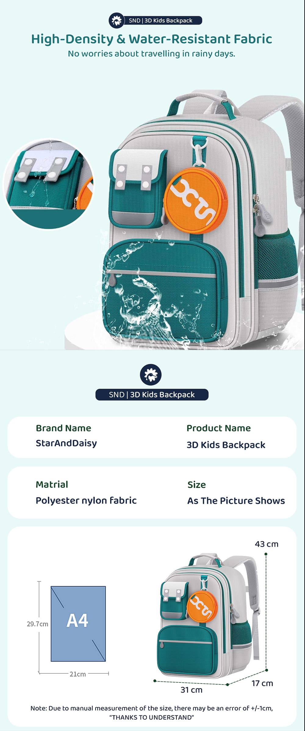 Specification of Kids School Bags