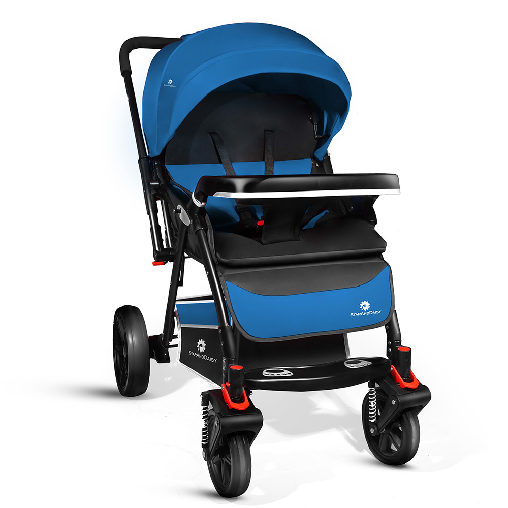 StarAndDaisy Colossal Multifunctional Baby Stroller with 5-Point Safety Belt & Adjustable Canopy, Detachable Food Tray - Blue