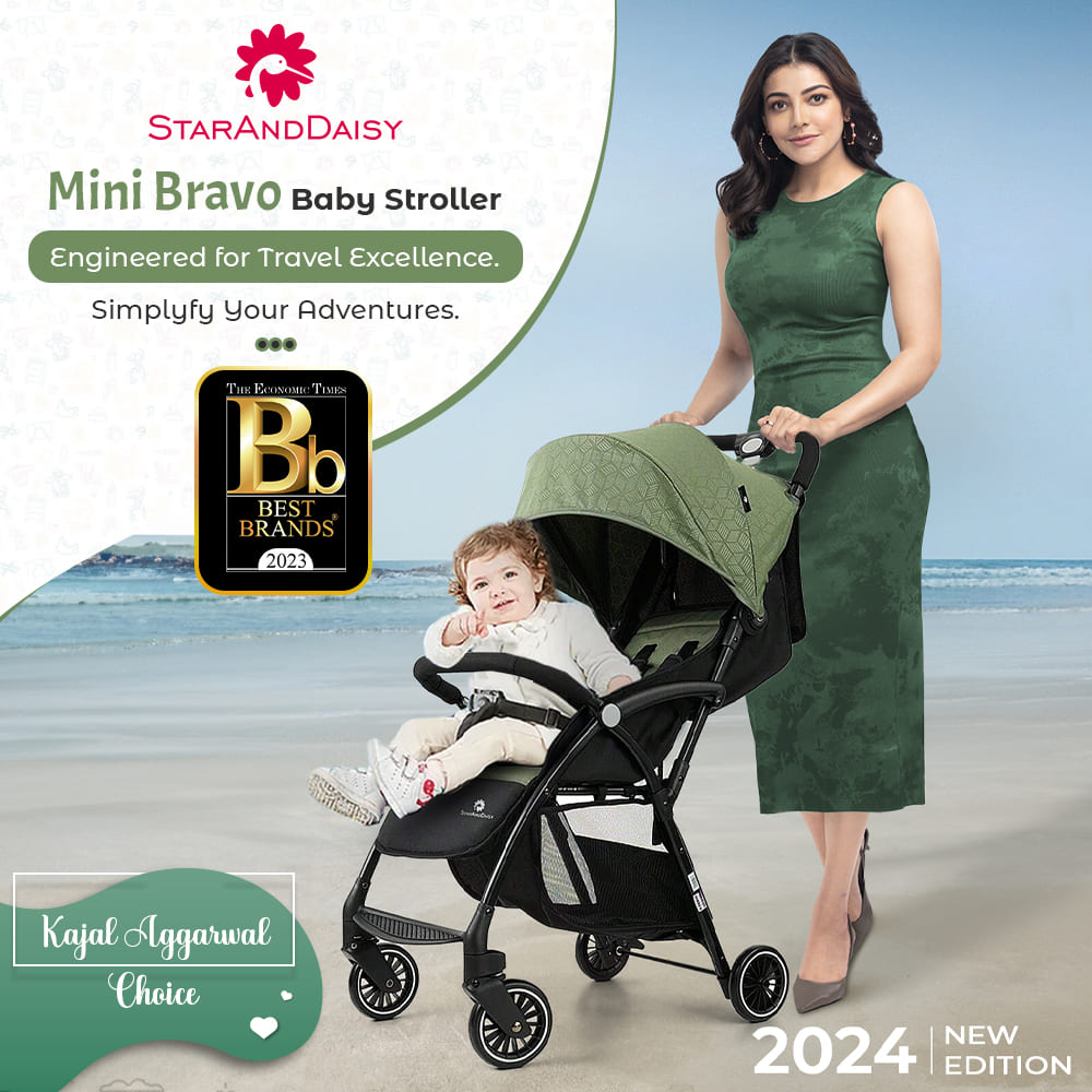 StarAndDaisy Mini Bravo Travel-friendly Baby Stroller with Foldable Design, Lightweight & 5-point Safety Belt, Four Wheels - Green