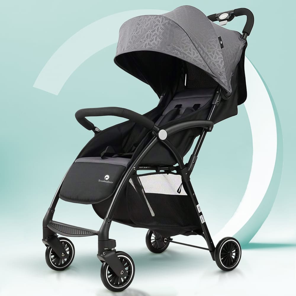 StarAndDaisy Mini Bravo Compact Baby Stroller for Travel with Reclining Positions, Lightweight & 5-point Safety Belt - Grey