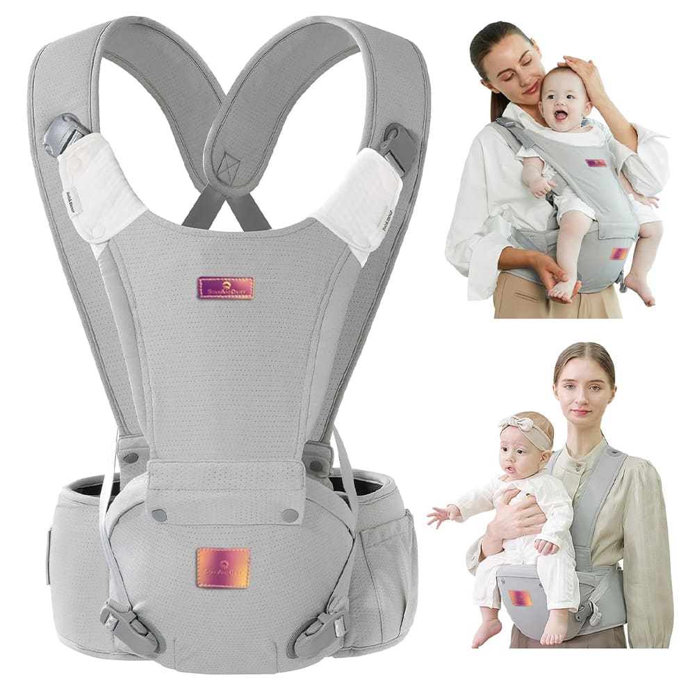 StarAndDaisy Newborn Baby Carrier Adjustable Hands-Free with 4 Carry Positions for 0-36 Months Babies - Grey