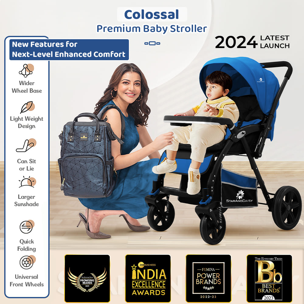 StarAndDaisy Colossal Multifunctional Baby Stroller with 5-Point Safety Belt & Adjustable Canopy, Detachable Food Tray - Blue