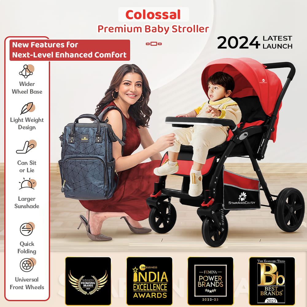 StarAndDaisy Colossal Dual-Facing Baby Stroller with Adjustable Canopy, 5-Point Safety Belt & Detachable Food Tray - Red
