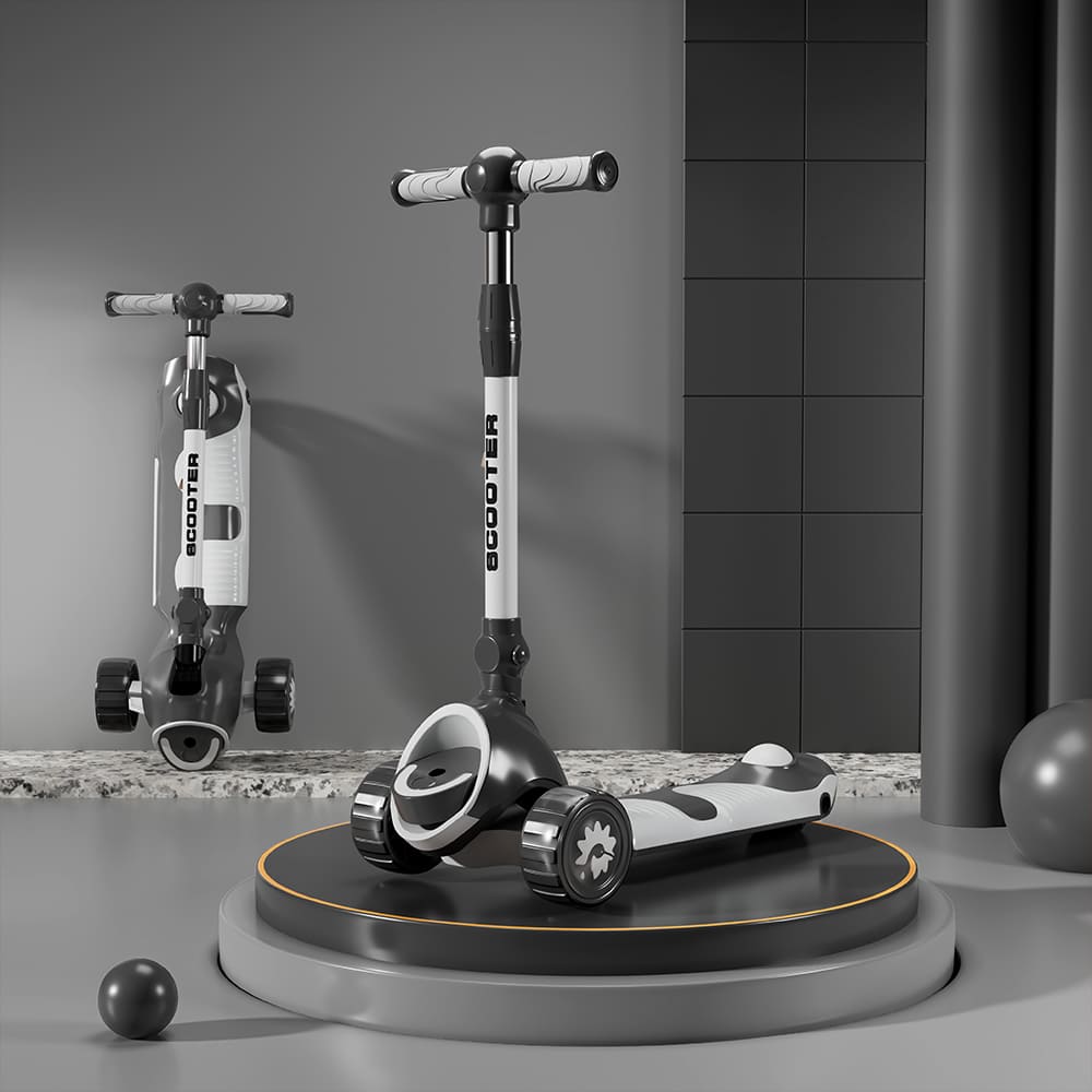 StarAndDaisy Kick On Toddler Scooter for Kids Aged 3-10 Years with 3 Wheel LED Lights, Extra-Wide Foldable Design, 4 Adjustable Heights, Lean-to-Steer (Charcoal Grey)