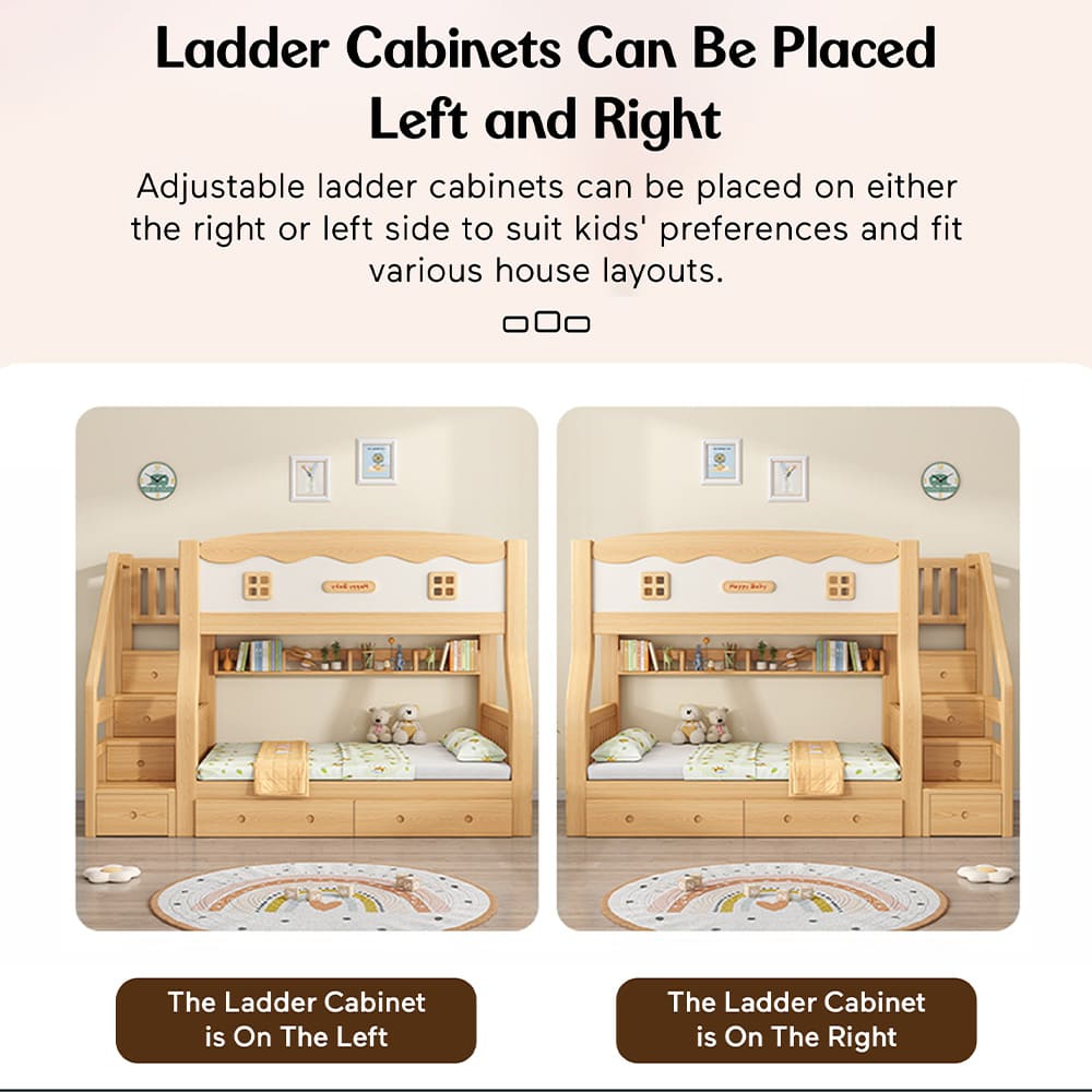 Children's Bunk Bed ladder Cabinets Placed Left & Right