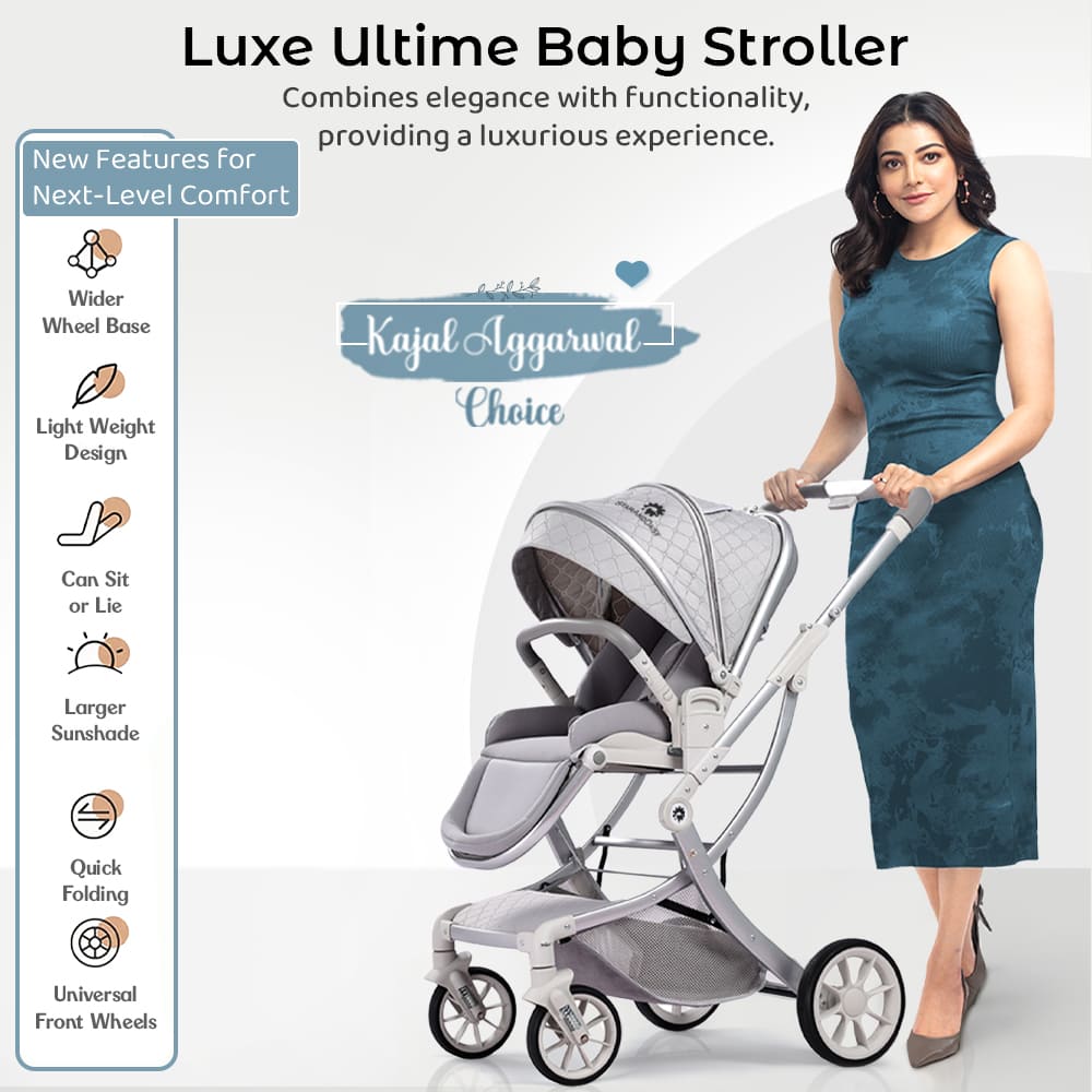 StarAndDaisy Luxe Ultima Foldable Baby Stroller, Lightweight Travel Pram with Supportive Backrest for 0-3 Year Babies - Grey