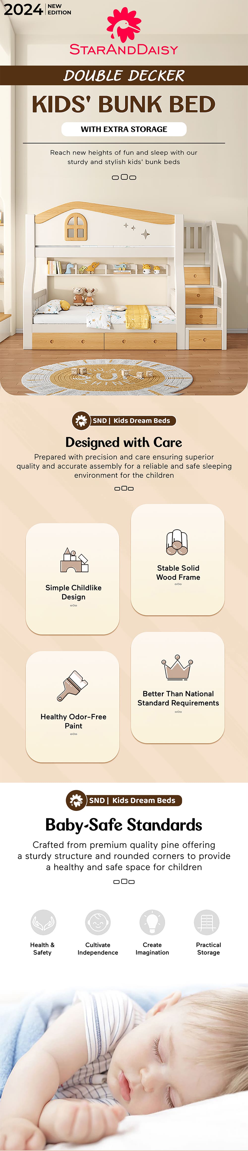 Bunk Bed White with Ladder Cabinet Storage