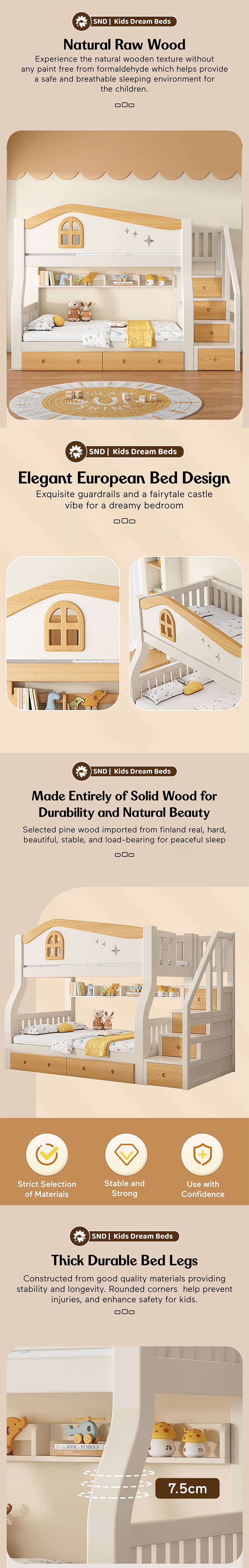 Bunk Bed White with Ladder Cabinet Storage